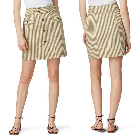 Mara Hoffman Lici Linen Skirt High Waisted Striped Button Front Size 2 Preowned - Picture 2 of 8